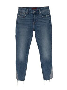 7 For All Mankind Women’s Jeans Size 27 Medium Blue Stretch Raw Hem‎ Side Slit